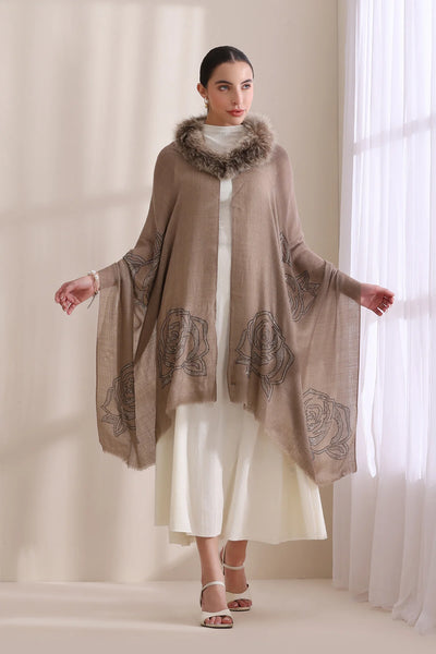 Sophia Collared Fur with Rose Stone Work Stole