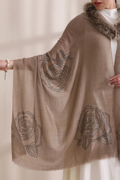 Sophia Collared Fur with Rose Stone Work Stole