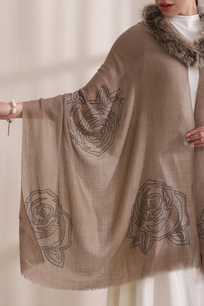 Sophia Collared Fur with Rose Stone Work Stole