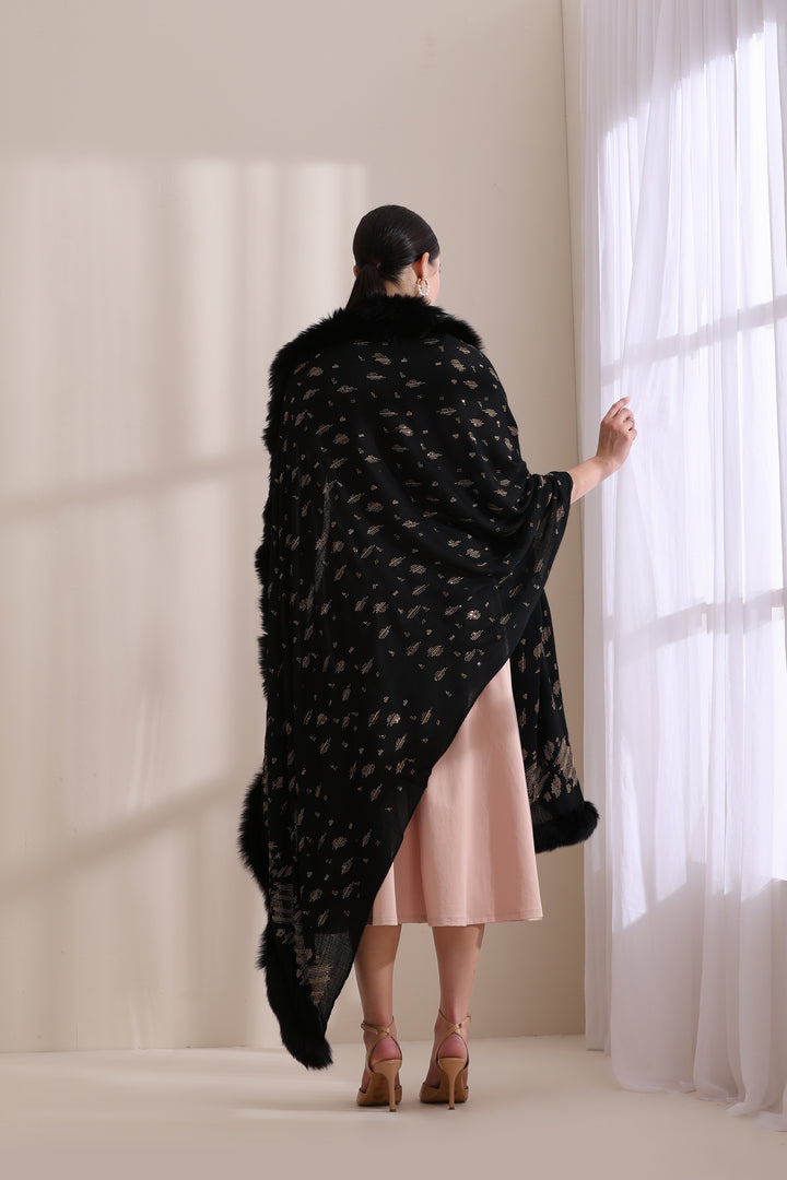 Isabella Three Side Fur with Allover Stone Work Stole