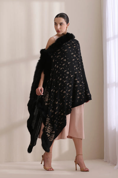 Isabella Three Side Fur with Allover Stone Work Stole