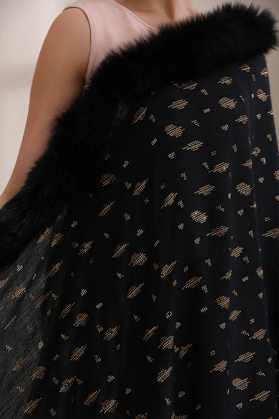 Isabella Three Side Fur with Allover Stone Work Stole