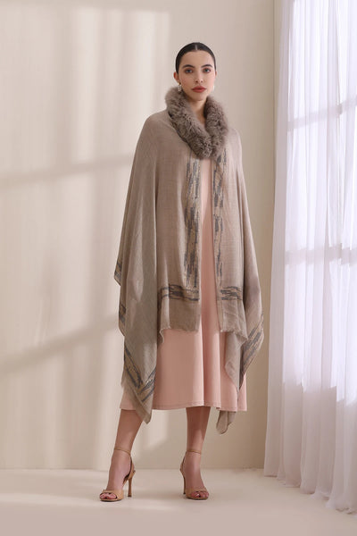 Evelyn Collared Fur with Zig Zag Border Stone Work Stole