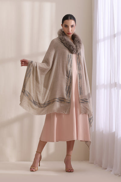 Evelyn Collared Fur with Zig Zag Border Stone Work Stole