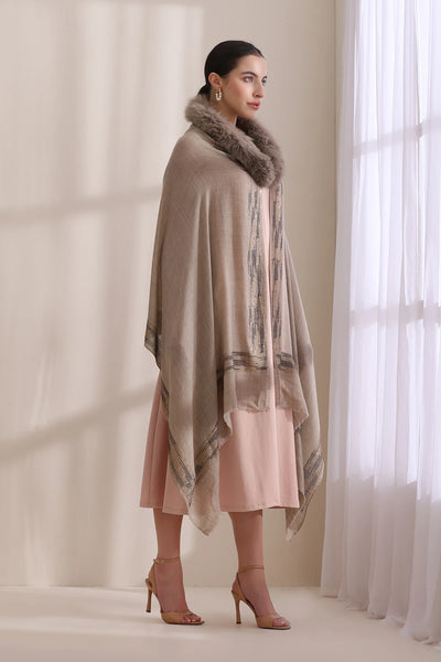 Evelyn Collared Fur with Zig Zag Border Stone Work Stole