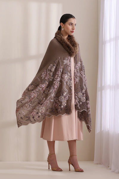 Camila Collared Fur with Heavy Floral Stone Work Stole