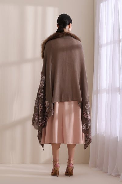 Camila Collared Fur with Heavy Floral Stone Work Stole