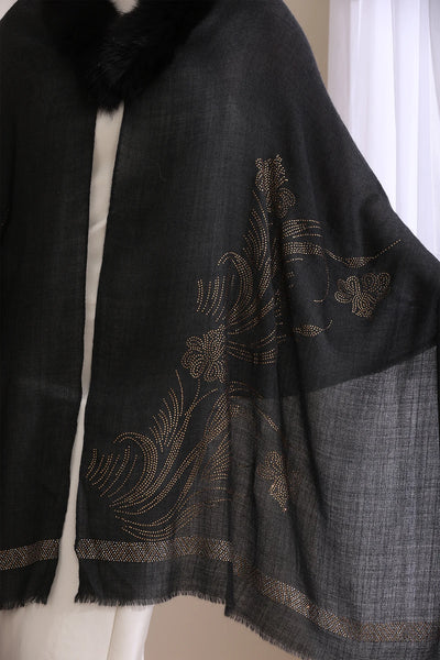 Chloe Collared Fur with Floral Stone Work Stole