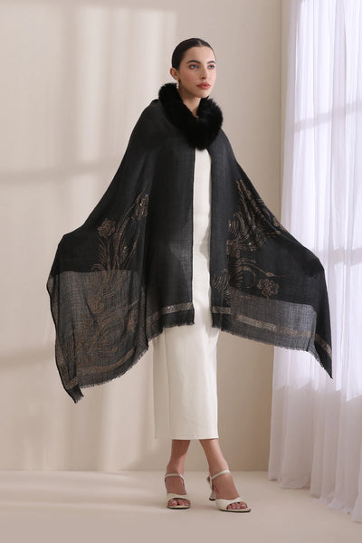 Chloe Collared Fur with Floral Stone Work Stole