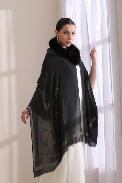 Chloe Collared Fur with Floral Stone Work Stole