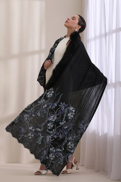 Ellie Collared Fur with Heavy Floral Stone Work Stole