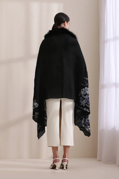 Ellie Collared Fur with Heavy Floral Stone Work Stole