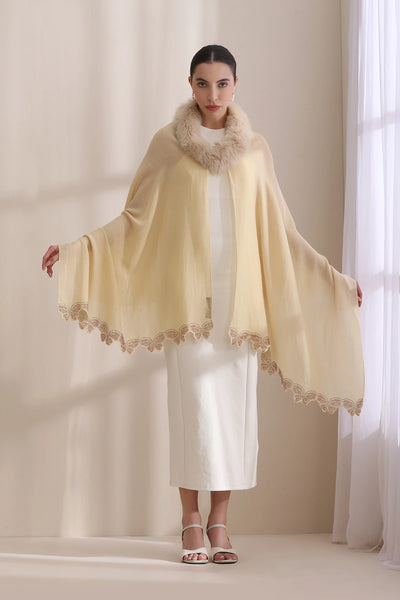 Nora Collared Fur with Butterfly Boreder Stone Work Stole