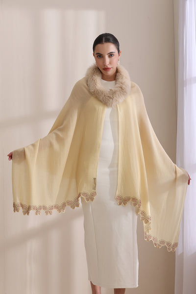 Nora Collared Fur with Butterfly Boreder Stone Work Stole