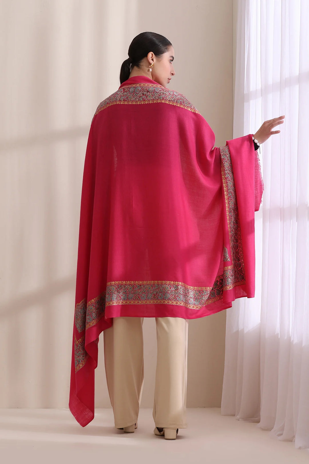 Geetanjali Intricate Embroidered Fine Wool Shawl with Four Side Border