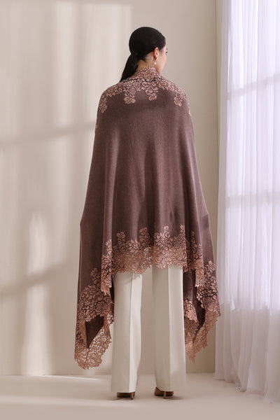 Lily All Side Floral Lace Tone on Tone , Fine Wool Knitted Stole