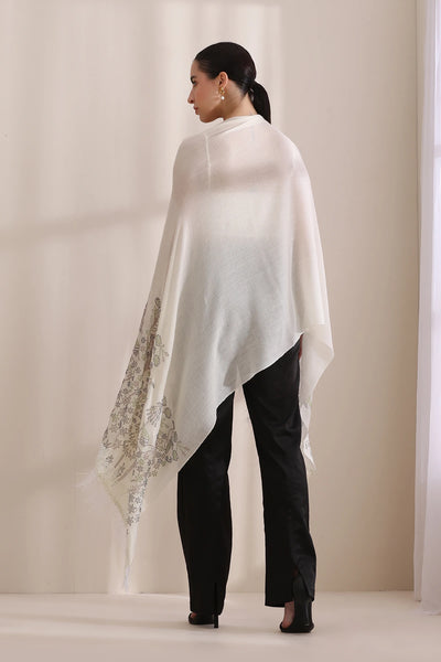 Isla Floral Stone work with rose lace with feather on border Stole