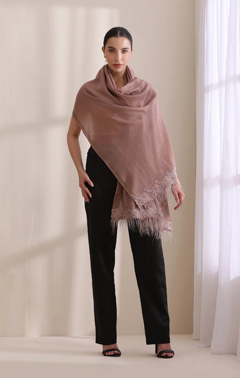 Grace Rose Lace with Feather on Border with Stone Border Stole