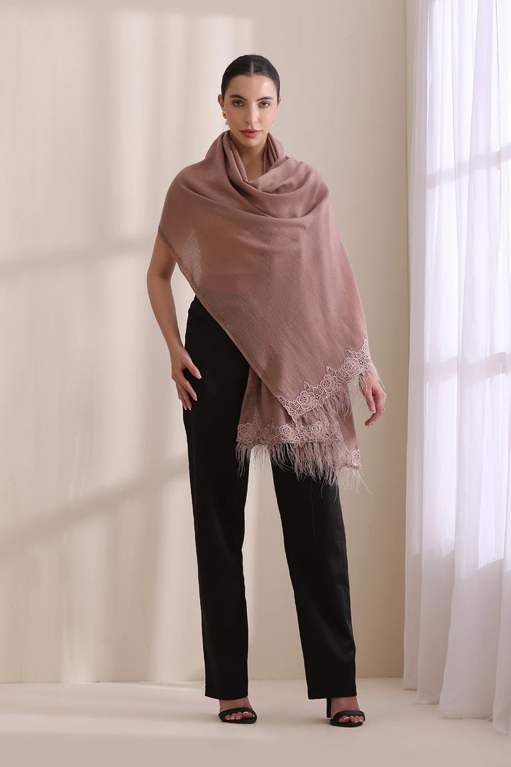 Grace Rose Lace with Feather on Border with Stone Border Stole