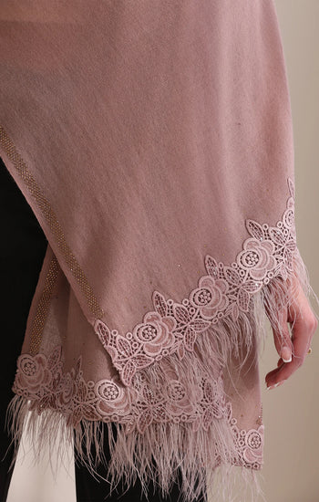 Grace Rose Lace with Feather on Border with Stone Border Stole