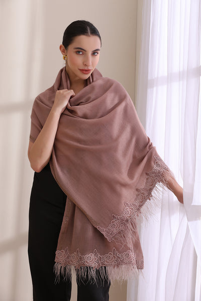 Grace Rose Lace with Feather on Border with Stone Border Stole