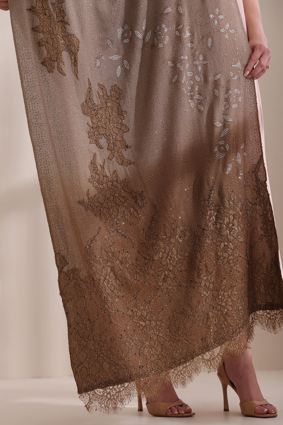 Willow Tone on Italian Floral Lace Patch Work and Leaf Stone Work