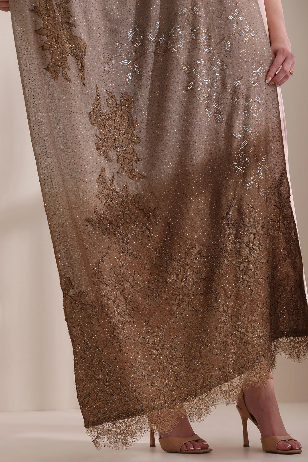 Willow Tone on Italian Floral Lace Patch Work and Leaf Stone Work