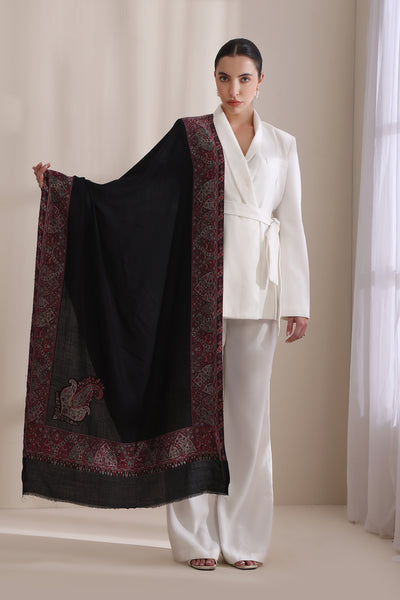 -  Saundarya Woven Jamawar border stole, Cashmere Fine Wool Stole