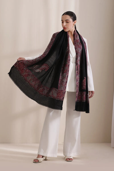 Saundarya Woven Jamawar border stole, Cashmere Fine Wool Stole
