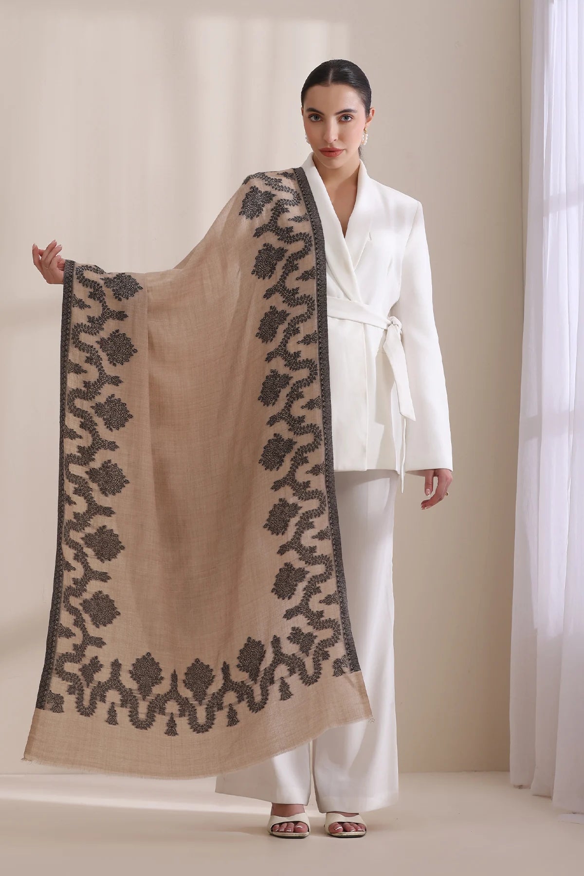 Pankhudi Woven Jamawar Border Stole