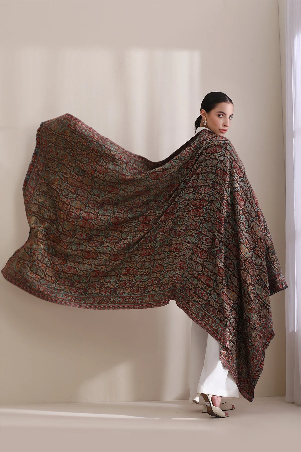 Nagma Woven Allover Jamawar, Cashmere Fine Woo Shawl