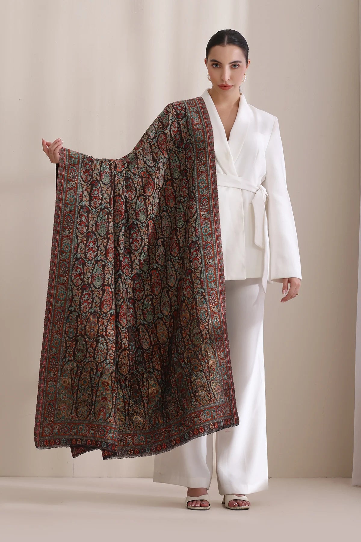 Nagma Woven Allover Jamawar, Cashmere Fine Woo Shawl