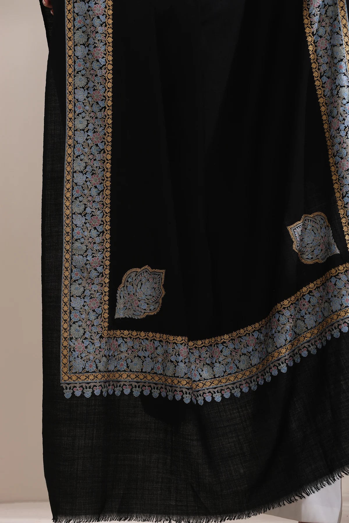 Abhuti Intricate embroidered shawl with four side border Shawl