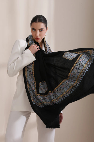 Abhuti Intricate embroidered shawl with four side border Shawl