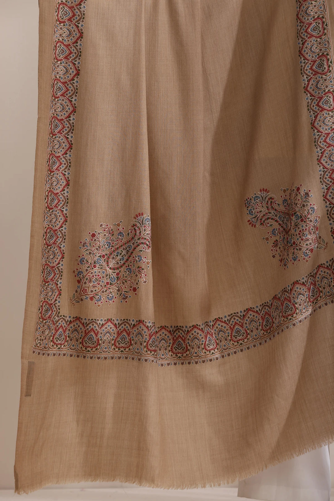 Vibhuti Intricate Embroidered Fine Wool Shawl Shawl with Four Side Border Shawl