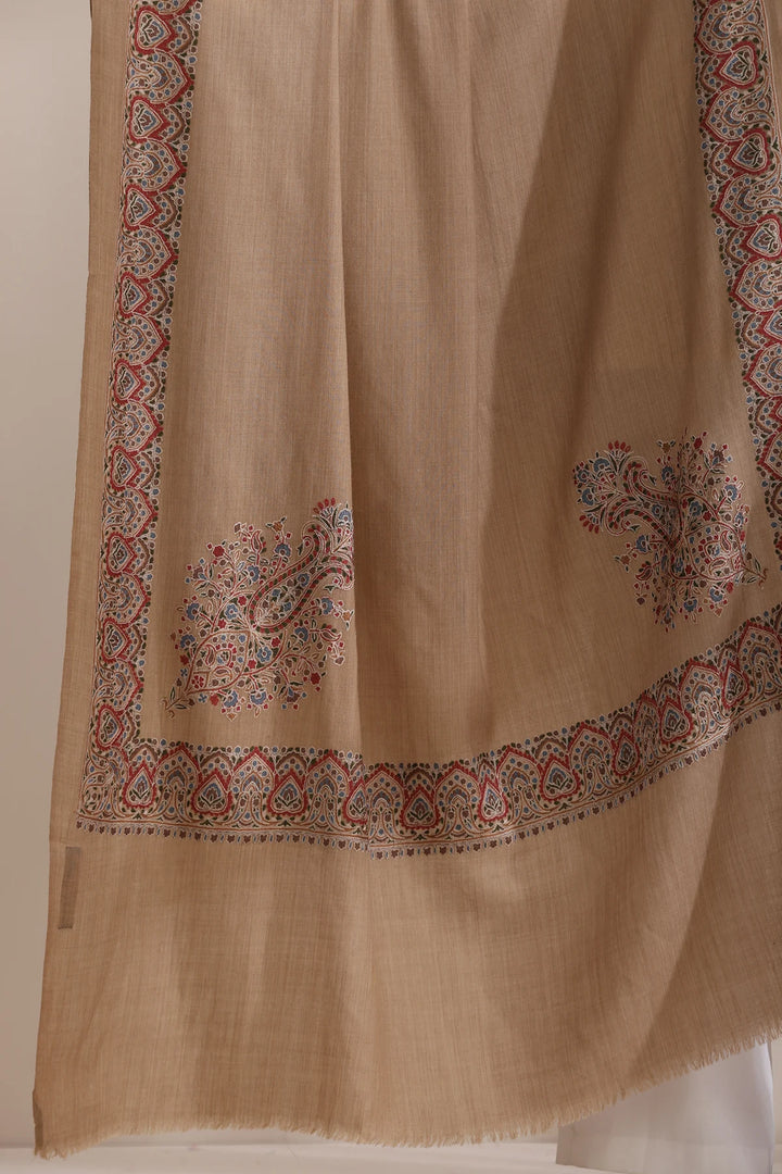 Vibhuti Intricate Embroidered Fine Wool Shawl Shawl with Four Side Border Shawl