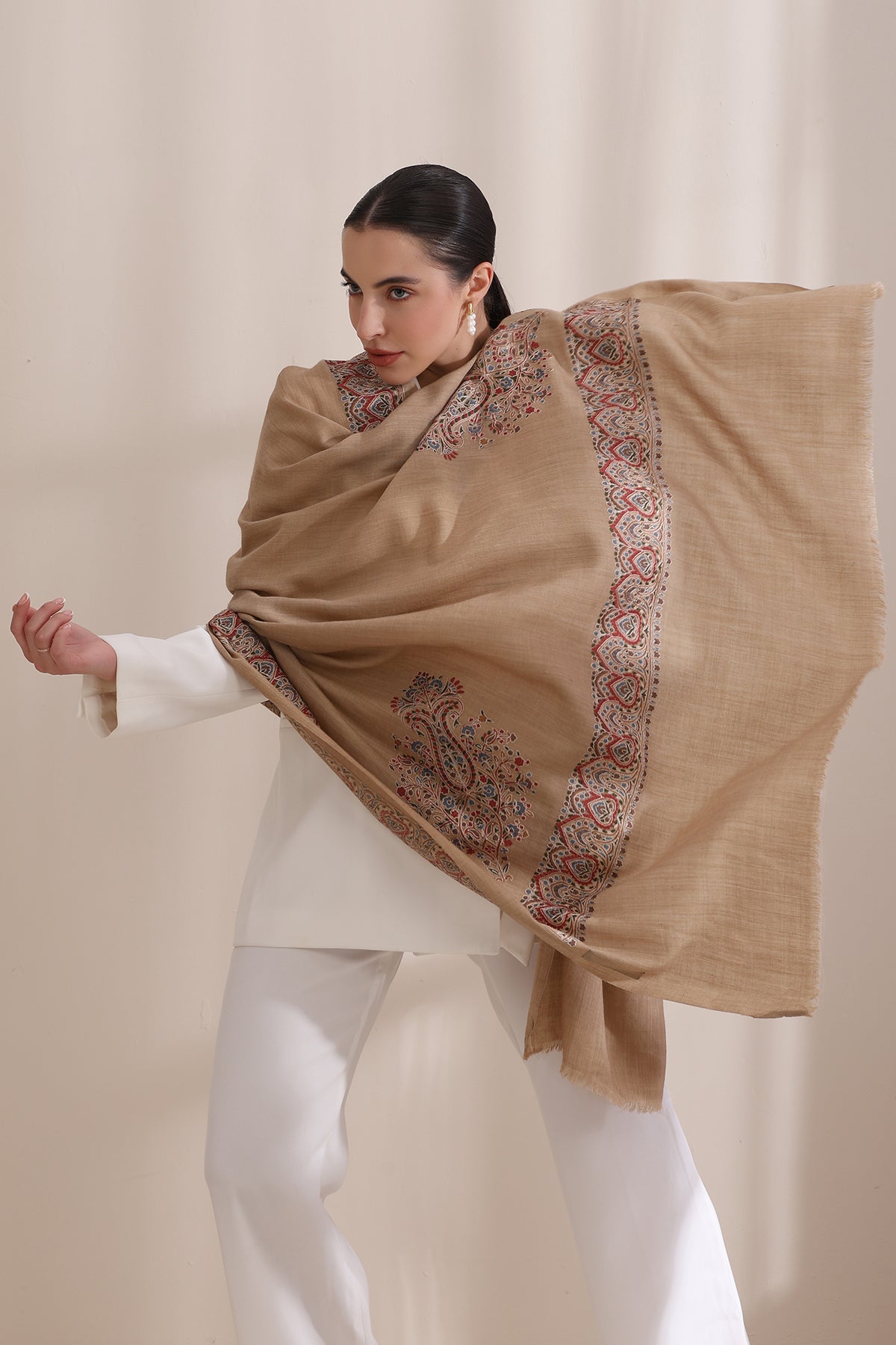 -  Vibhuti Intricate Embroidered Shawl with Four Side Border Shawl