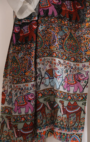 Happy Elephant Multicolor Faux Pashmina Stole