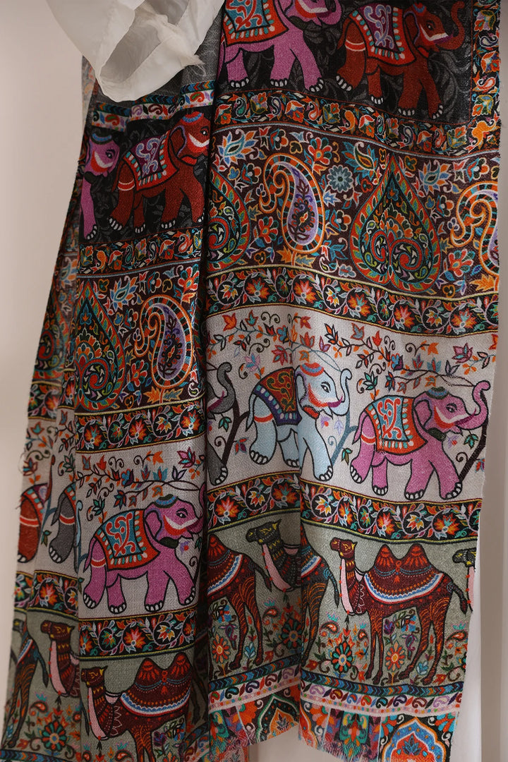 Happy Elephant Multicolor Faux Pashmina Stole