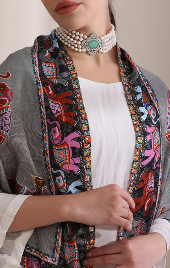Happy Elephant Multicolor Faux Pashmina Stole
