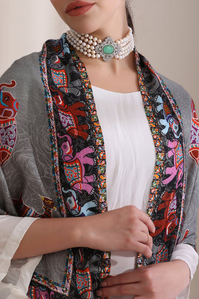 -  Happy Elephant Multicolor Faux Pashmina Stole