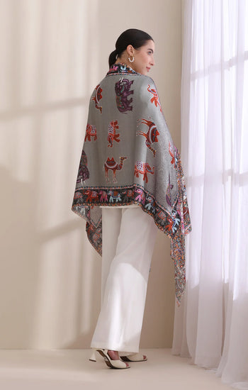 Happy Elephant Multicolor Faux Pashmina Stole