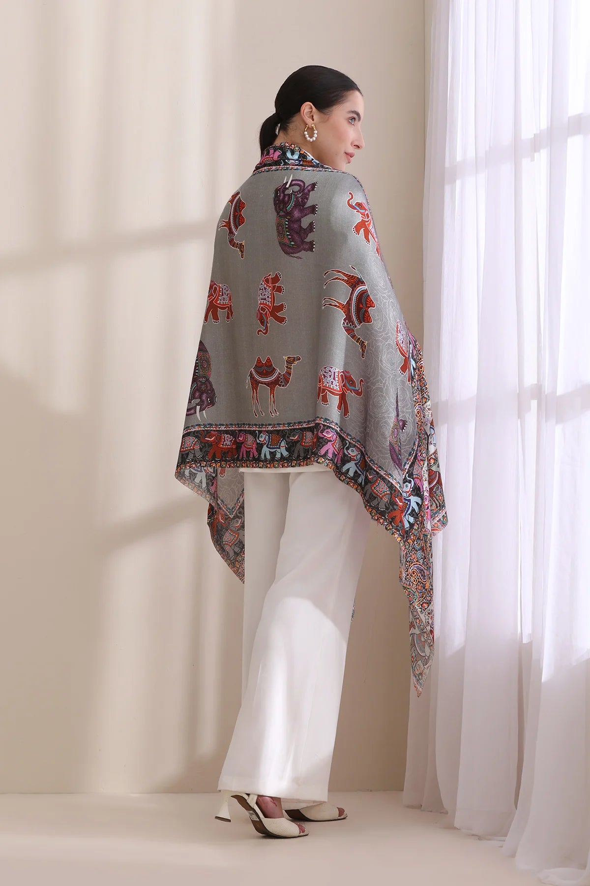 Happy Elephant Multicolor Faux Pashmina Stole