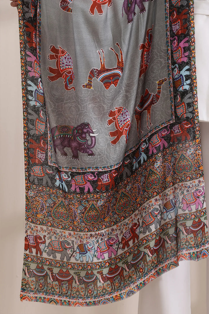 Happy Elephant Multicolor Faux Pashmina Stole