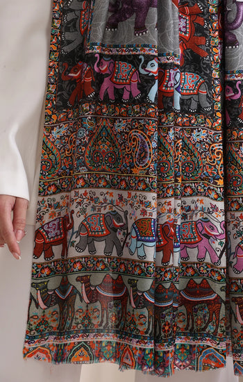 Happy Elephant Multicolor Faux Pashmina Stole