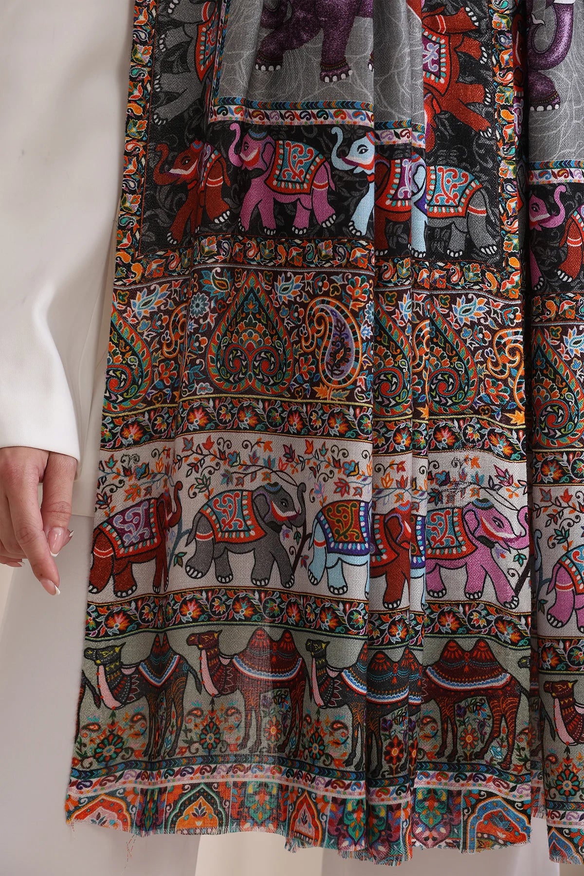 Happy Elephant Multicolor Faux Pashmina Stole