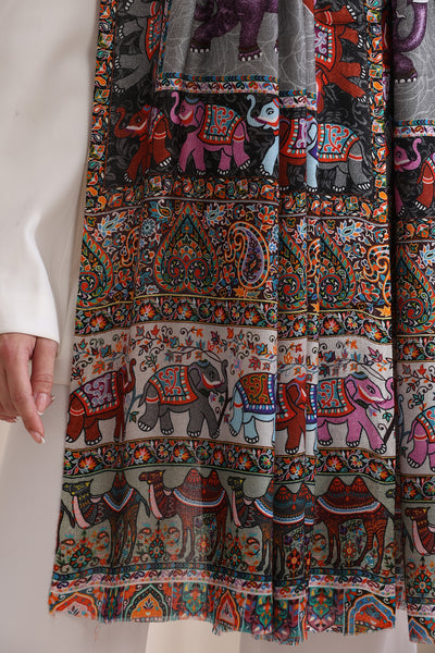 -  Happy Elephant Multicolor Faux Pashmina Stole