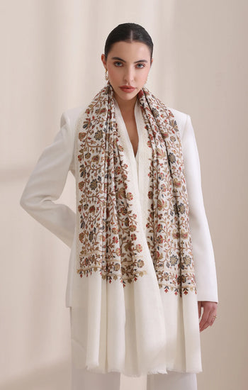 Maya Allover embroidered stole, Cashmere Fine Wool Stole