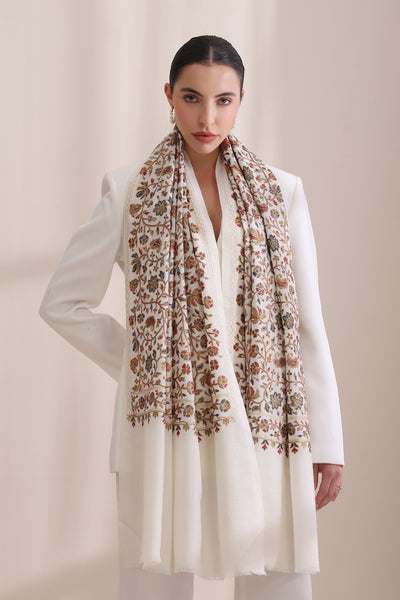 -  Maya Allover embroidered stole, Cashmere Fine Wool Stole