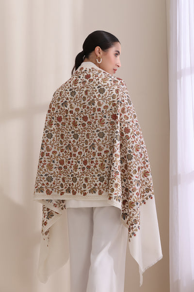 -  Maya Allover embroidered stole, Cashmere Fine Wool Stole